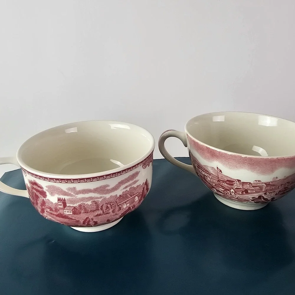 Johnson Bros Historic America Red Tea Cup & Saucer Mix SF Gold Rush Castle 8pc